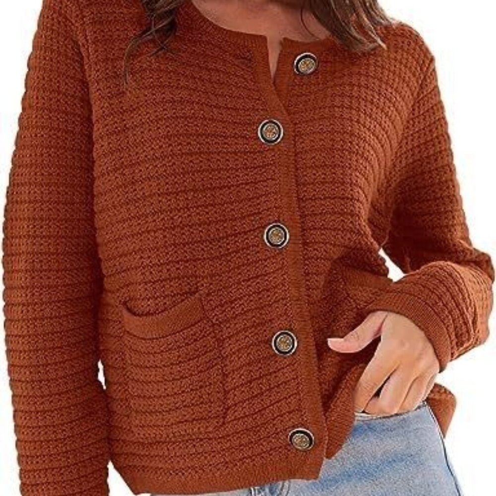 Textured Button Front Cardigan Rust LARGE NWT - image 1